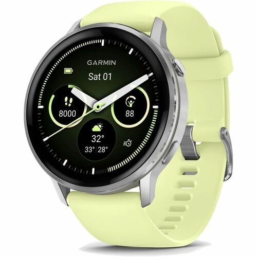 Garmin Venu 4 Smart Watch - Silver Case Color - Citron Band Color - Stainless Steel, Metal Body Material - Fiber Reinforce