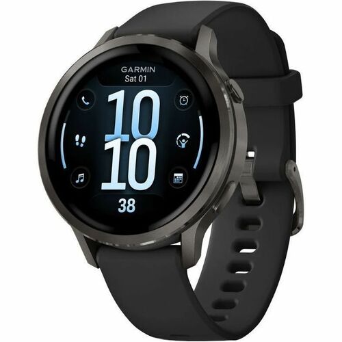 Garmin Venu 4 Smart Watch - Slate Case Color - Black Band Color - Stainless Steel, Metal Body Material - Fiber Reinforced 
