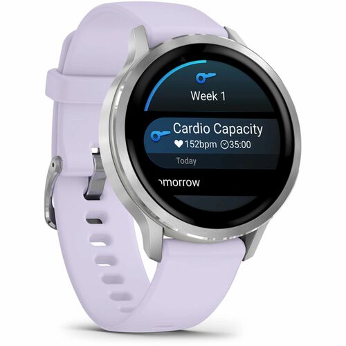 Garmin Venu 4 Smart Watch - Silver Case Color - Periwinkle Band Color - Stainless Steel, Metal Body Material - Fiber Reinf