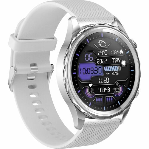 Carneo Queen HR+ Smart Watch - 11 mm Case Thickness - 44 mm Case Width - Silver, White Body Color - Metal, Mineral Glass, 