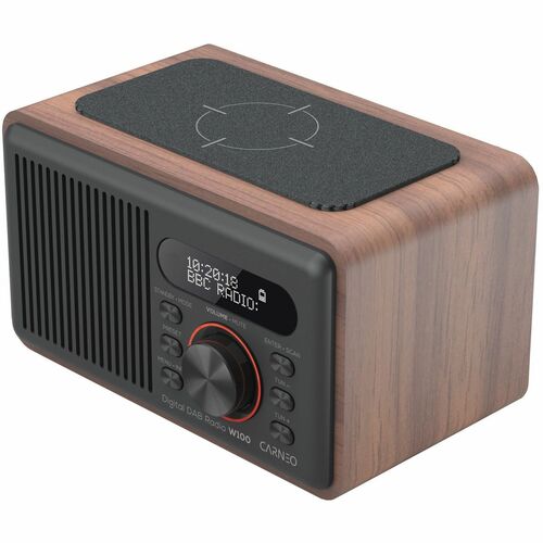 Carneo W100 Clock Radio - DAB, DAB+, FM - USB - Speaker, Wireless Charging - Built-in Battery - Battery Rechargeable