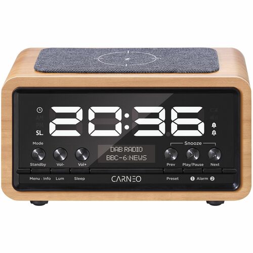 Carneo W20D Clock Radio - 2 x Alarm - DAB, FM, DAB+ - Speaker, Wireless Charging
