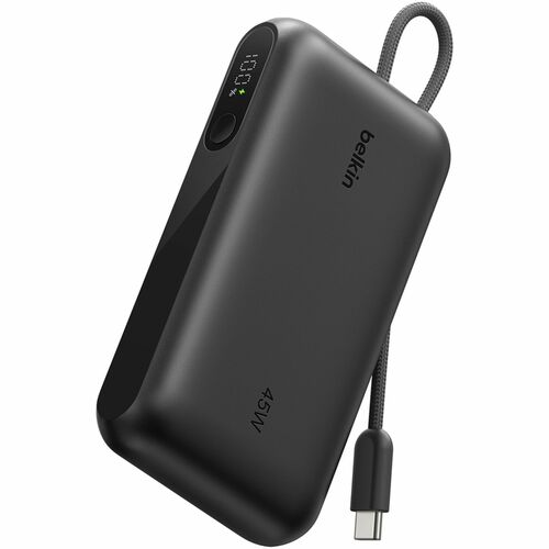 Belkin BoostCharge Stromspeicher - Schwarz - 10000 mAh - 45 W - Integriertes Kabel - Schwarz