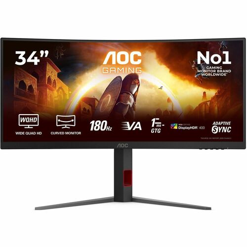 AOC CU34G4CA 34" Class UW-QHD Curved Screen Gaming LED Monitor - 21:9 - Black, Red - 86.4 cm (34") Viewable - Fast Vertica