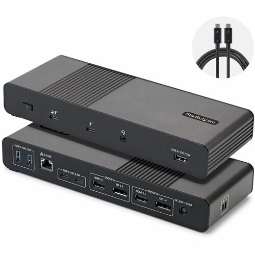 StarTech.com Thunderbolt 5 Docking Station für MacBook, Desktop-PC, Monitor - Ladefunktion - 180 W Netzteil - Schwarz, Gra