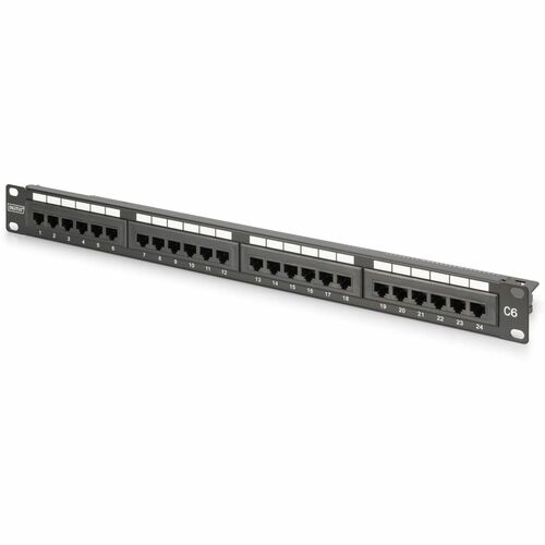 Digitus 24 Port(s) Network Patch Panel - Category 6 - Twisted Pair - Jet Black - 24 x RJ-45 - 1U High - Rack-mountable