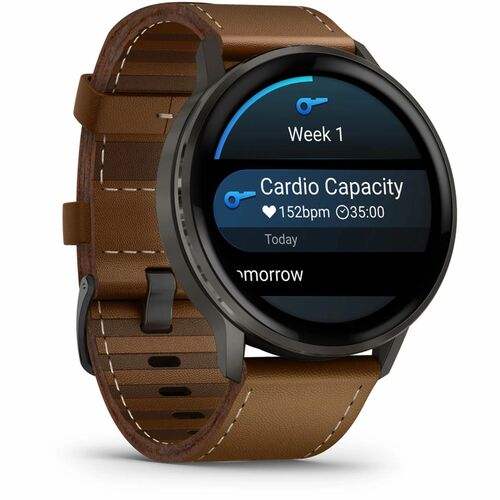 Garmin Venu 4 Smart Watch - Slate Case Color - Black, Brown Band Color - Stainless Steel, Metal Body Material - Fiber Rein