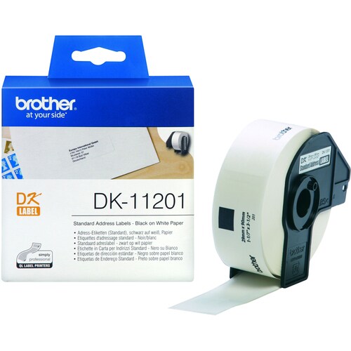 Brother DK11201 Address Label - 29 mm Width x 90 mm Length - Rectangle - White - 400 / Roll - 400 Total Label(s) - 1 / Box