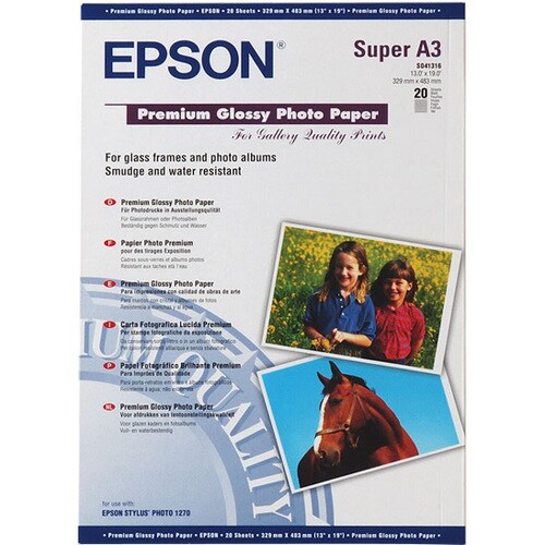 Epson Premium C13S041316 Inkjet Photo Paper - A3+ - 329 mm x 483 mm - 255 g/m² Grammage - Glossy - 20 Sheet