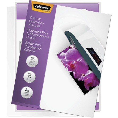 Fellowes Thermal Laminating Pouches - ImageLast™, Jam Free, Letter, 3 mil, 25 pack - Sheet Size Supported: Letter - Lamina